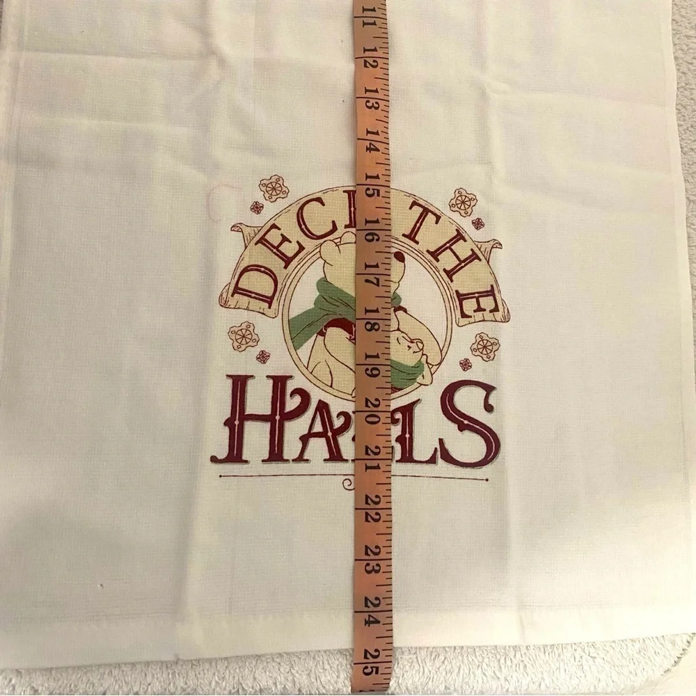 Winnie the Pooh 2 Piece Kitchen Dish Towel Set NWOT 100% Cotton “DECK THE HALLS”